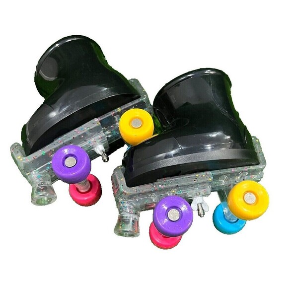 Build-A-Bear Black Rubber Boots with Attached Adjustable Clear Glitter Skates - Picture 6 of 9